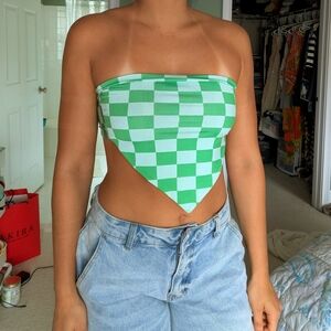 DollsKill Checkered Green Wrap Top